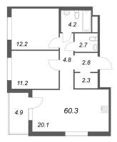 3 ккв (Евро) № 340 Корп.: 1 , Секция 5  в ЖК Передвижники
