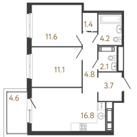 3 ккв (Евро) № 349 Корп.: 1 , Секция 5  в ЖК Передвижники