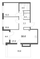 3 ккв (Евро) № 144 Корп.: 1 , Секция 2  в ЖК Передвижники