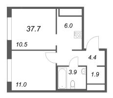 2 ккв (Евро) № 127 Корп.: 1 , Секция 2  в ЖК Передвижники