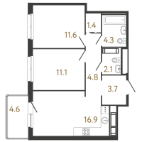 3 ккв (Евро) № 293 Корп.: 1 , Секция 5  в ЖК Передвижники
