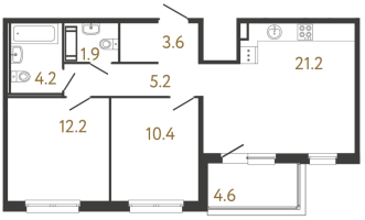 3 ккв (Евро) № 156 Корп.: 1 , Секция 3  в ЖК Передвижники