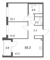 3 ккв (Евро) № 113 Корп.: 1 , Секция 2  в ЖК Передвижники