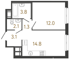 1 ккв № 53 Корп.: 1 , Секция 1  в ЖК Передвижники