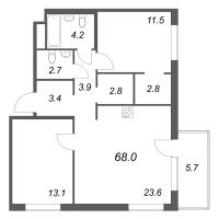 3 ккв (Евро) № 2 Корп.: 1 , Секция 1  в ЖК Передвижники