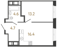 2 ккв (Евро) № 210 Корп.: 1 , Секция 4  в ЖК Передвижники