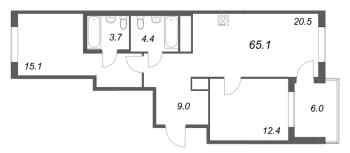 3 ккв (Евро) № 308 Корп.: 1 , Секция 5  в ЖК Передвижники