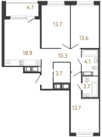 4 ккв (Евро) № 151 Корп.: 1 , Секция 3  в ЖК Передвижники
