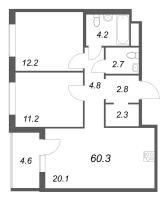 3 ккв (Евро) № 298 Корп.: 1 , Секция 5  в ЖК Передвижники