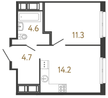 1 ккв № 242 Корп.: 1 , Секция 4  в ЖК Передвижники