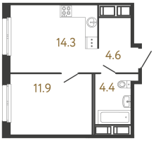 1 ккв № 13 Корп.: 1 , Секция 1  в ЖК Передвижники