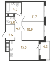 3 ккв (Евро) № 337 Корп.: 1 , Секция 5  в ЖК Передвижники