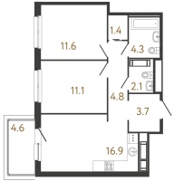 3 ккв (Евро) № 321 Корп.: 1 , Секция 5  в ЖК Передвижники