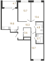 4 ккв (Евро) № 147 Корп.: 1 , Секция 3  в ЖК Передвижники