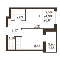 1 ккв № 302 Корп.: 1 , Секция 7  в ЖК Перспектива (Пулковское, 34)