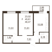 2 ккв № 272 Корп.: 1 , Секция 6  в ЖК Перспектива (Пулковское, 34)