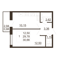 1 ккв № 53 Корп.: 1 , Секция 2  в ЖК Перспектива
