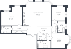 4 ккв (Евро) № 40 Дом: 1 , Секция 2  в ЖК Петровская коса