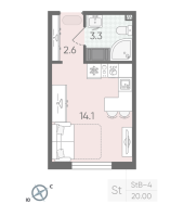 Студия № 14 Дом: 223.2 Корп.: 18.5 Уч. 132 , Секция 1  в ЖК Пейзажный квартал
