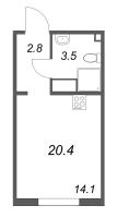 Студия № 92 Дом: 220.1 Корп.: 18.4 Уч. 23 , Секция 1  в ЖК Пейзажный квартал