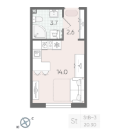 Студия № 5 Дом: 223.2 Корп.: 18.5 Уч. 132 , Секция 1  в ЖК Пейзажный квартал
