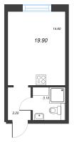 Студия № 427 Дом: 216.2 Корп.: 18.2 Уч. 132 , Секция 2  в ЖК Пейзажный квартал