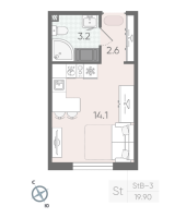 Студия № 125 Дом: 223.1 Корп.: 18.5а Уч. 132 , Секция 1  в ЖК Пейзажный квартал