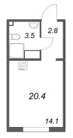 Студия № 147 Дом: 220.1 Корп.: 18.4 Уч. 23 , Секция 1  в ЖК Пейзажный квартал