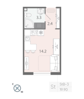 Студия № 101 Дом: 223.3 Корп.: 18.6 Уч. 132 , Секция 1  в ЖК Пейзажный квартал