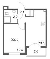 1 ккв № 695 Дом: 220.1 Корп.: 18.4 Уч. 23 , Секция 4  в ЖК Пейзажный квартал