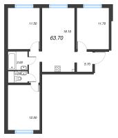 3 ккв (Евро) № 153 Дом: 223.2 Корп.: 18.5 Уч. 132 , Секция 2  в ЖК Пейзажный квартал