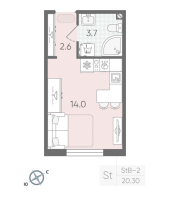 Студия № 4 Дом: 223.2 Корп.: 18.5 Уч. 132 , Секция 1  в ЖК Пейзажный квартал
