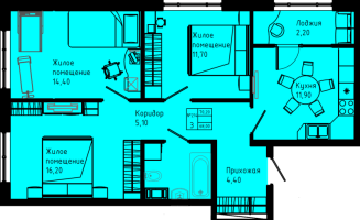 3 ккв № C4-214 Дом: 3 Корп.: C4 , Секция C4  в ЖК Pixel