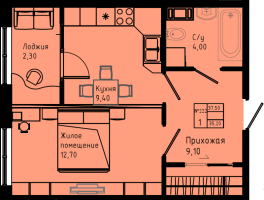 1 ккв № C4-222 Дом: 3 Корп.: C4 , Секция C4  в ЖК Pixel