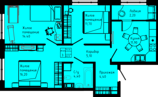 3 ккв № C4-205 Дом: 3 Корп.: C4 , Секция C4  в ЖК Pixel