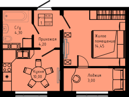1 ккв № C3-135 Дом: 3 Корп.: C3 , Секция C3  в ЖК Pixel