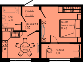 1 ккв № C3-122 Дом: 3 Корп.: C3 , Секция C3  в ЖК Pixel