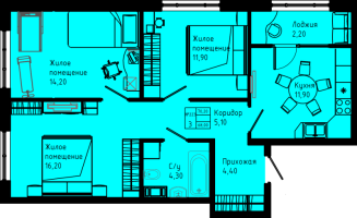 3 ккв № C4-223 Дом: 3 Корп.: C4 , Секция C4  в ЖК Pixel
