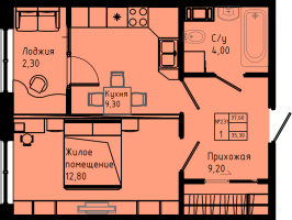 1 ккв № C4-231 Дом: 3 Корп.: C4 , Секция C4  в ЖК Pixel