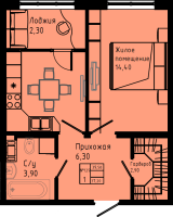 1 ккв № C3-129 Дом: 3 Корп.: C3 , Секция C3  в ЖК Pixel