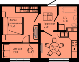 1 ккв № C3-149 Дом: 3 Корп.: C3 , Секция C3  в ЖК Pixel