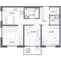 3 ккв № 34 Корп.: 13 , Секция 2  в ЖК Плюс Пулковский