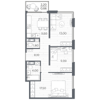3 ккв № 81 Корп.: 13 , Секция 3  в ЖК Плюс Пулковский