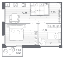 2 ккв № 9 Корп.: 8 , Секция 1  в ЖК Плюс Пулковский