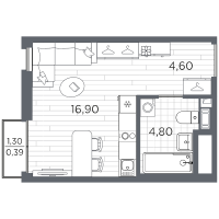 Студия № 84 Корп.: 13 , Секция 3  в ЖК Плюс Пулковский