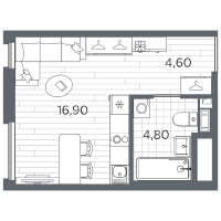 Студия № 72 Корп.: 13 , Секция 3  в ЖК Плюс Пулковский