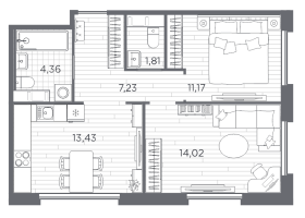 2 ккв № 73 Корп.: 7 , Секция 3  в ЖК Плюс Пулковский