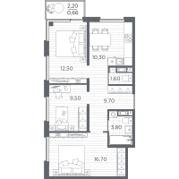 3 ккв № 74 Корп.: 10 , Секция 3  в ЖК Плюс Пулковский