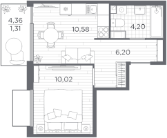 1 ккв № 117 Корп.: 2 , Секция 3  в ЖК Плюс Пулковский