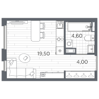Студия № 43 Корп.: 13 , Секция 2  в ЖК Плюс Пулковский